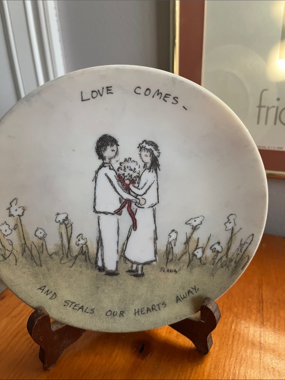 Decorative Love Comes Plate – White with Black & Red Accents